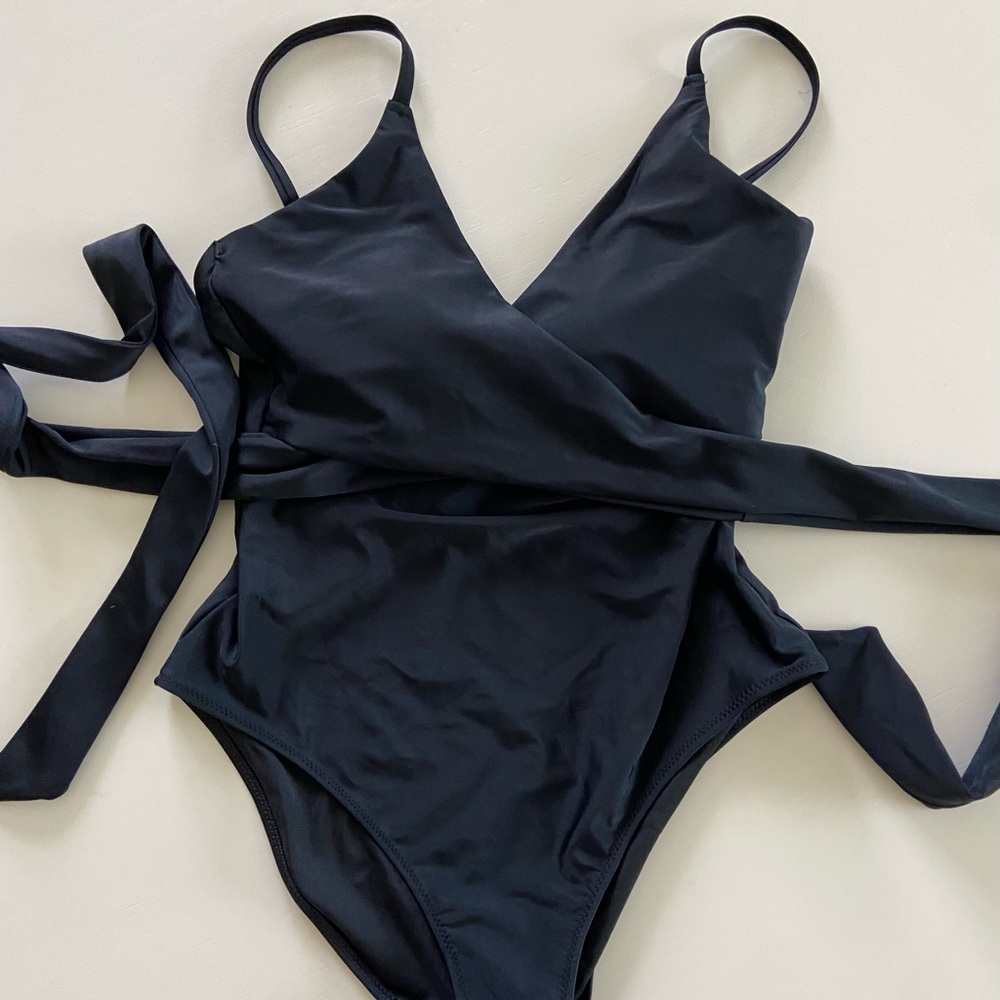 aerie Black One-Piece Wrap Swimsuit